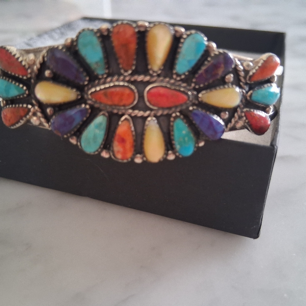 Sterling Silver Cuff Bracelet Jenuine Stones